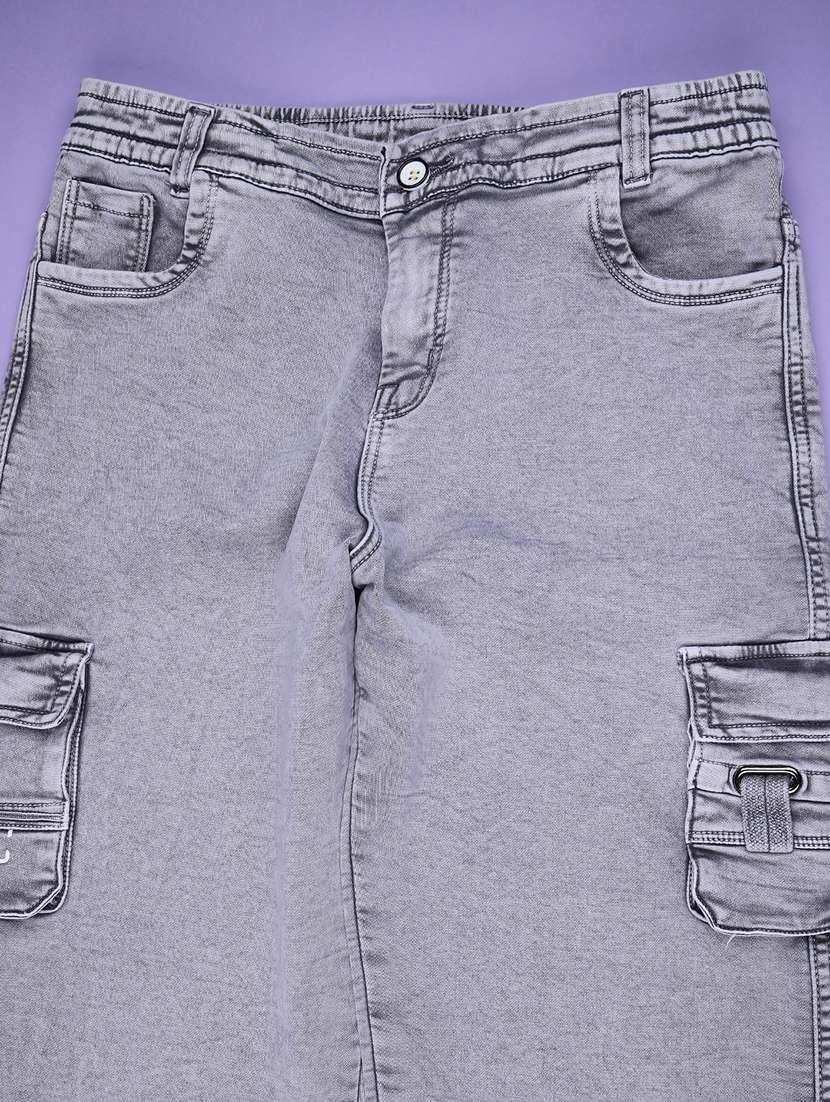 girls solid mid rise denim cargo - 22175519 -  Standard Image - 2