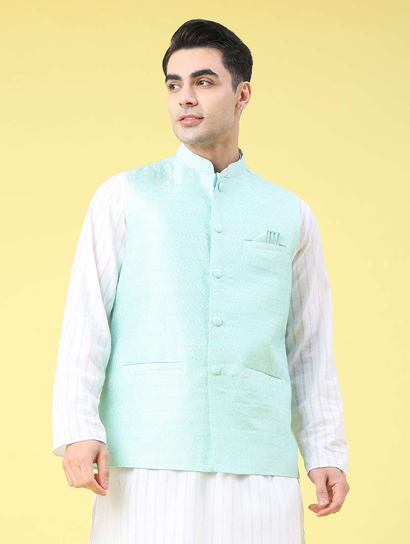 men self design sleeveless nehru jacket - 22175545 -  Standard Image - 2