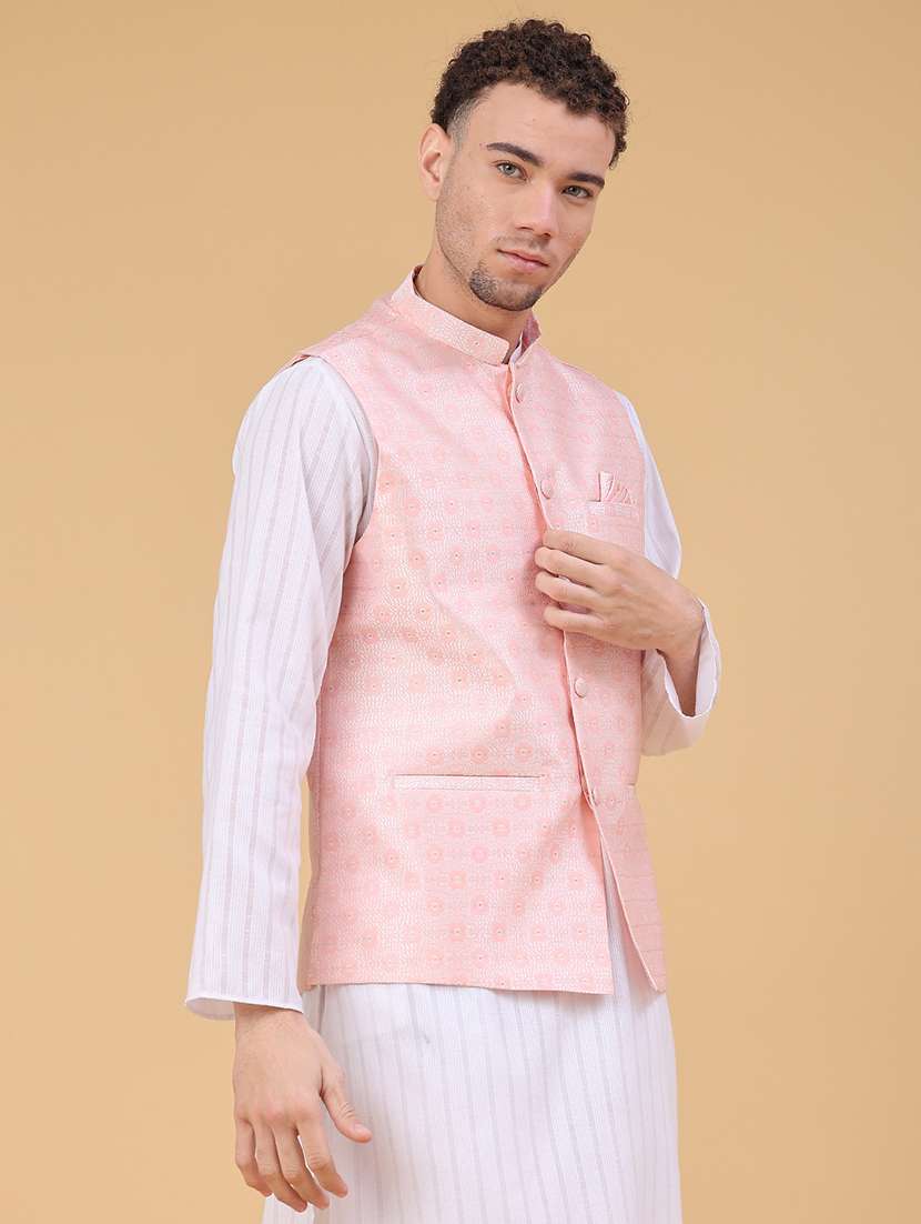 men self design mandarin neck regular fit nehru jacket - 22175547 -  Standard Image - 2