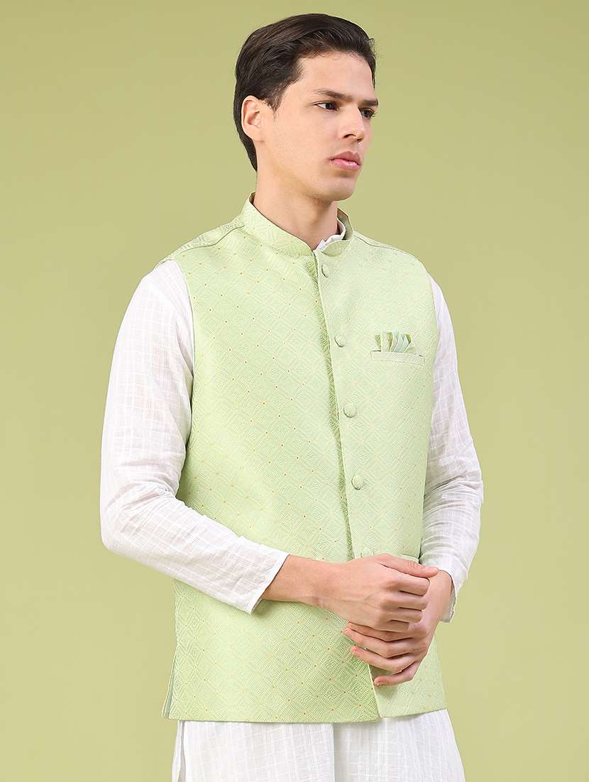 men self design mandarin neck nehru jacket - 22175550 -  Standard Image - 2