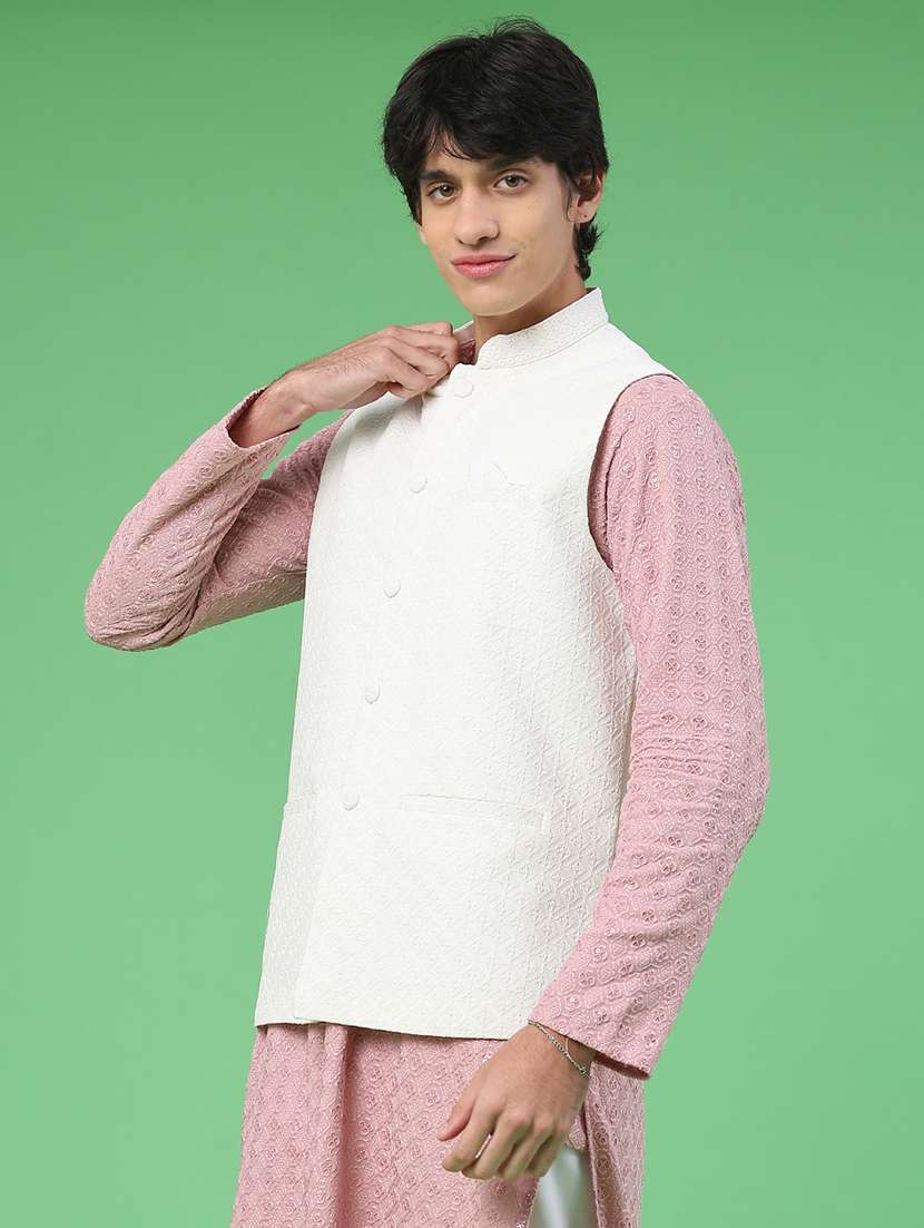 men solid with work mandarin neck nehru jacket - 22175551 -  Standard Image - 2