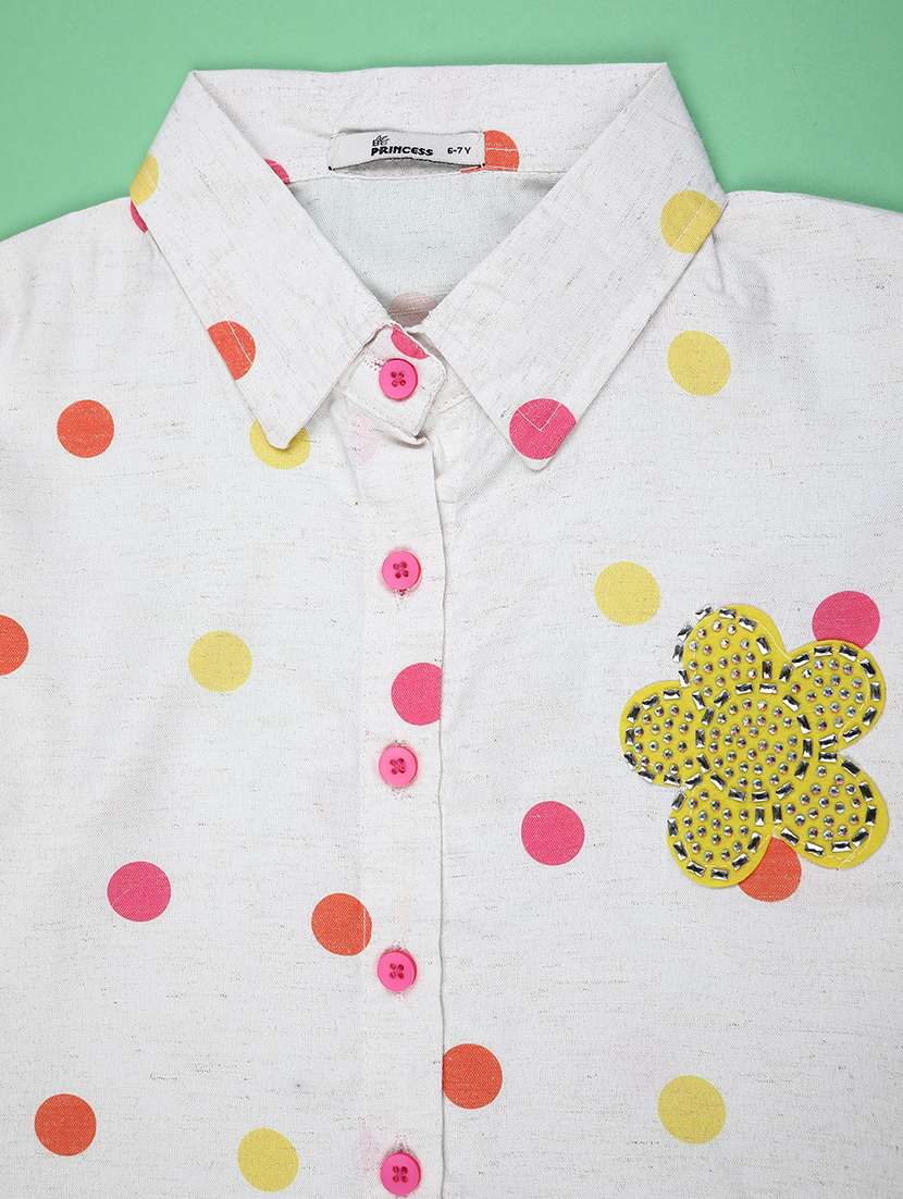 girls polka doted collared three quarter sleeve top - 22175555 -  Standard Image - 2