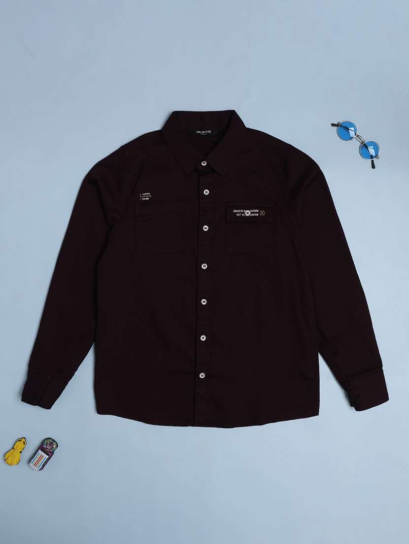 boys solid collared long sleeve shirt