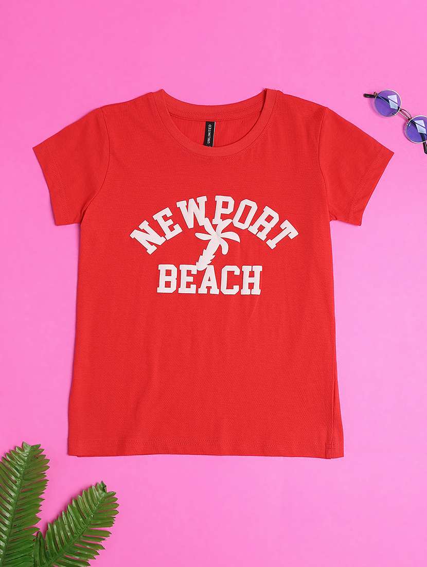 girls typography round neck tee