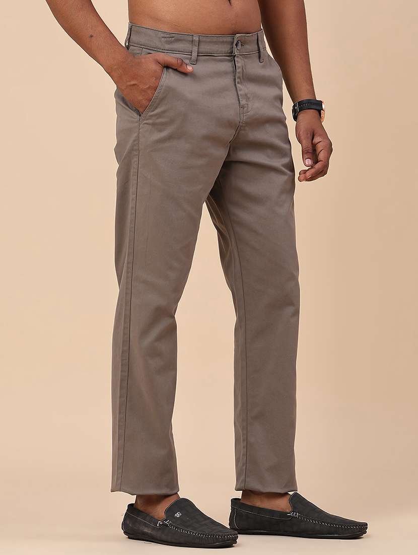 men grey cotton flat front casual trouser - 22176091 -  Standard Image - 2