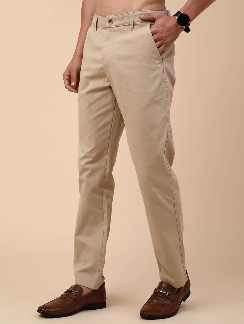 men beige cotton flat front casual trouser - 22176093 -  Standard Image - 2