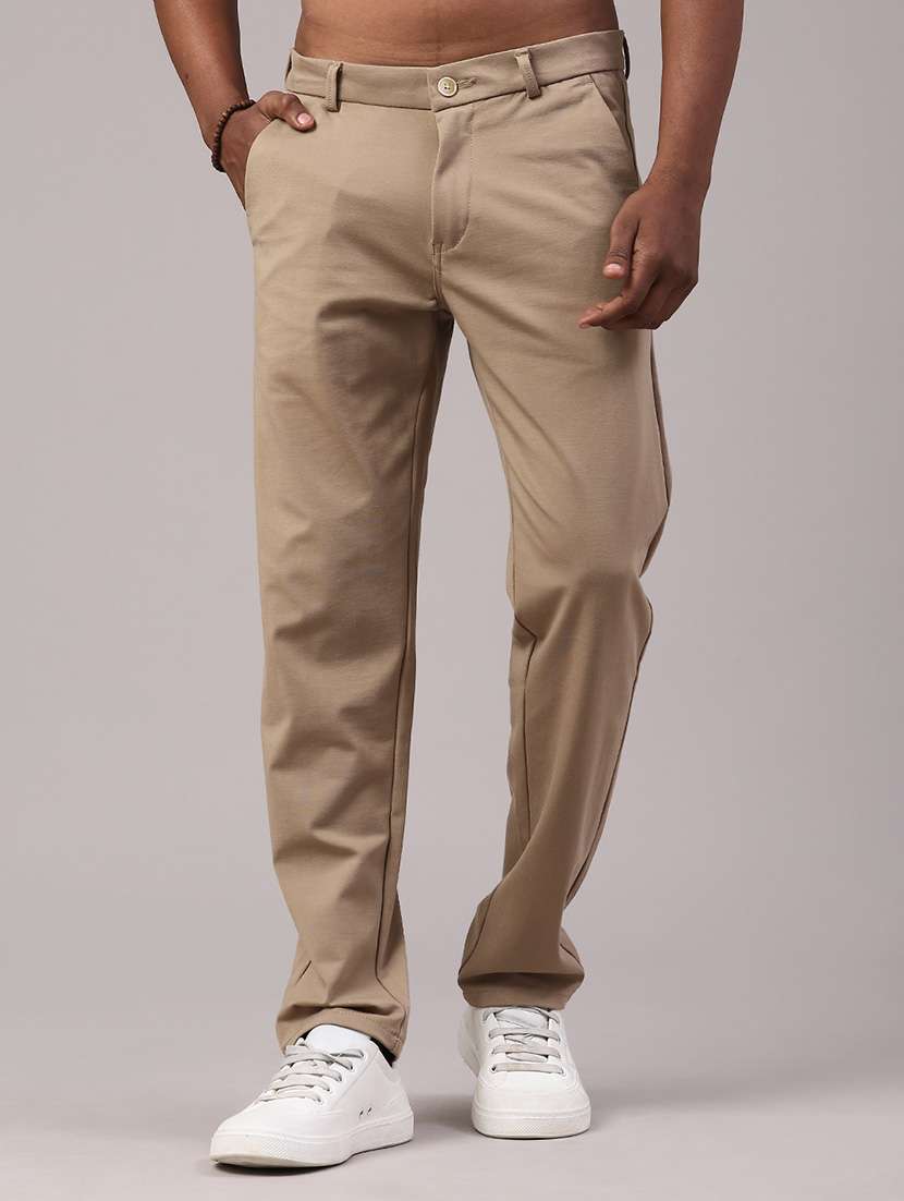 men solid mid rise chinos casual trouser