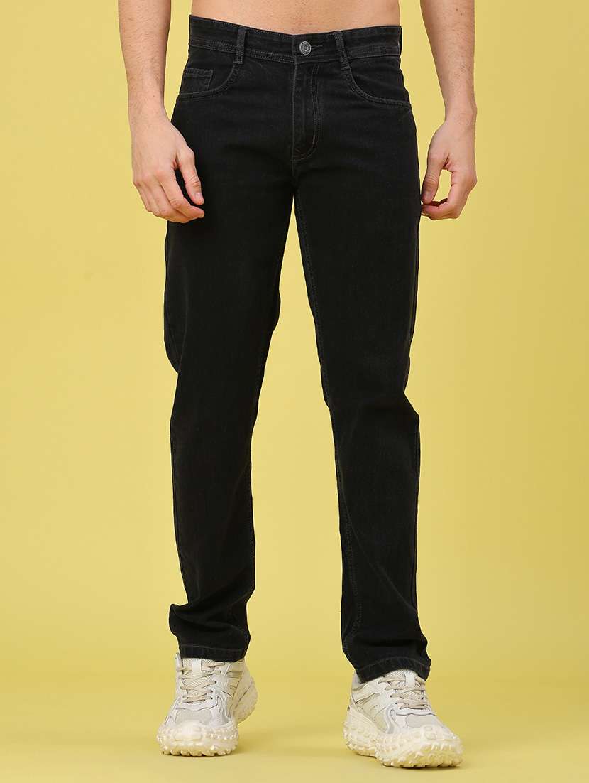 men plain mid rise full length tapered jeans