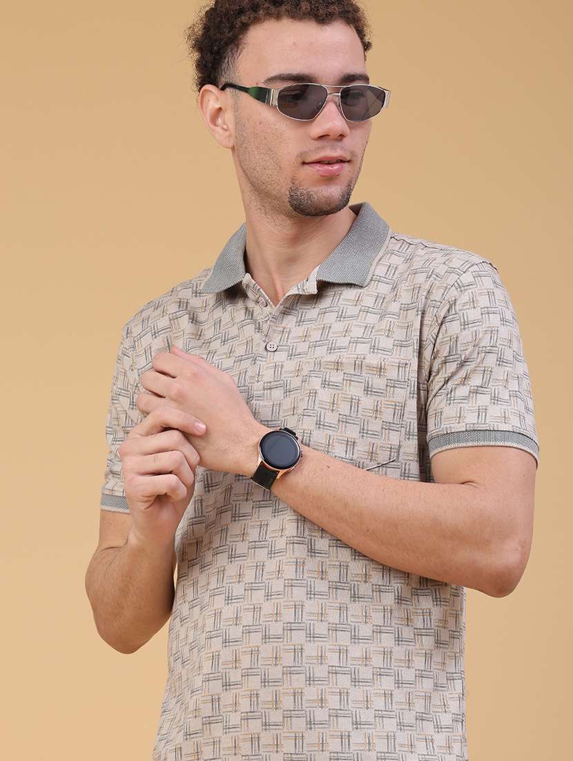 men printed short sleeve regular fit polo t-shirt