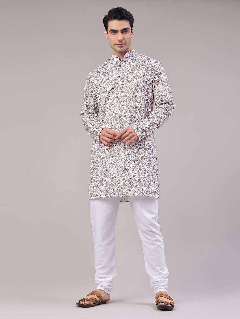 Men Printed Mandarin Neck Kurta Churidar Ethnic Wear Set - 22176381 -  Standard Image - 2