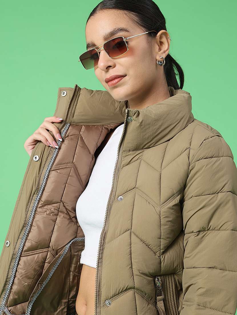 women solid long sleeve puffer jacket - 22176484 -  Standard Image - 2