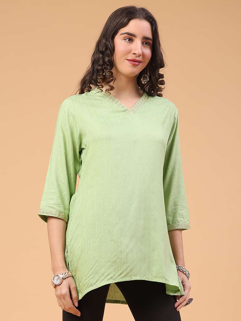 green rayon straight kurti - 22176533 -  Standard Image - 2
