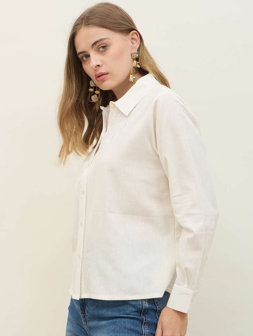 women solid collared long sleeve regular shirt - 22176580 -  Standard Image - 2