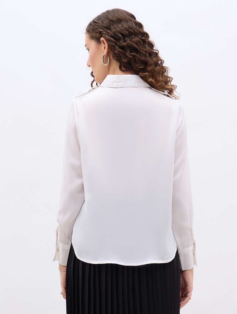 women solid collared long sleeve shirt - 22176583 -  Standard Image - 2