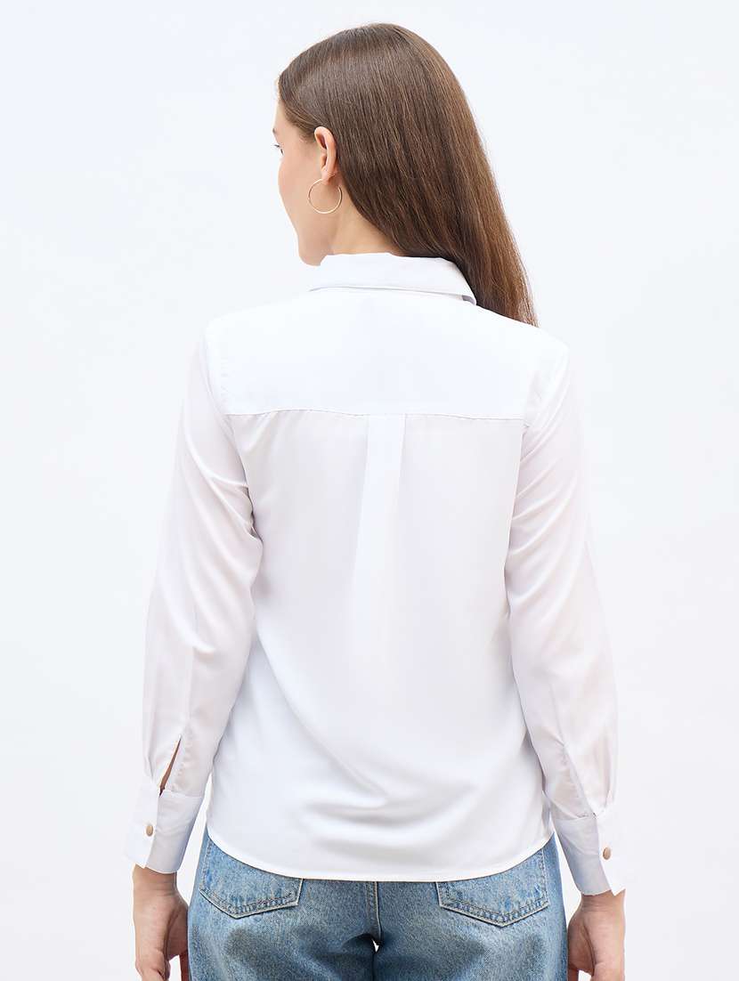 women solid collared long sleeve regular shirt - 22176587 -  Standard Image - 2