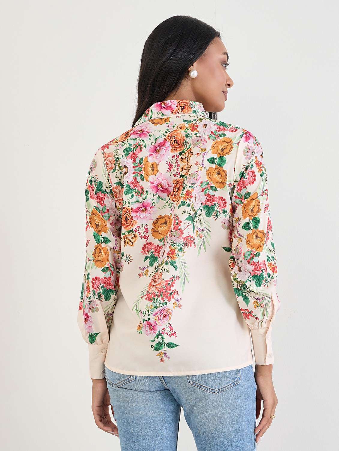 women floral print collared long sleeve regular shirt - 22176590 -  Standard Image - 2