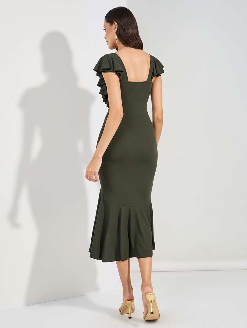 women solid ruffle sleeve tiered dress - 22176596 -  Standard Image - 2