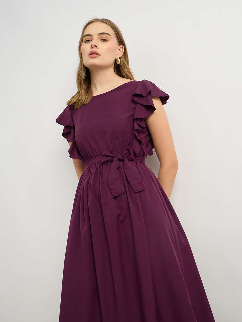 women solid round neck tiered dress - 22176600 -  Standard Image - 2