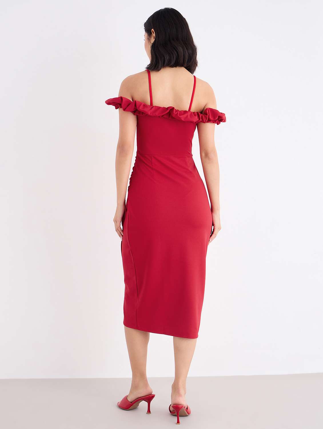 women red solid off shoulder sheath dress - 22176609 -  Standard Image - 2