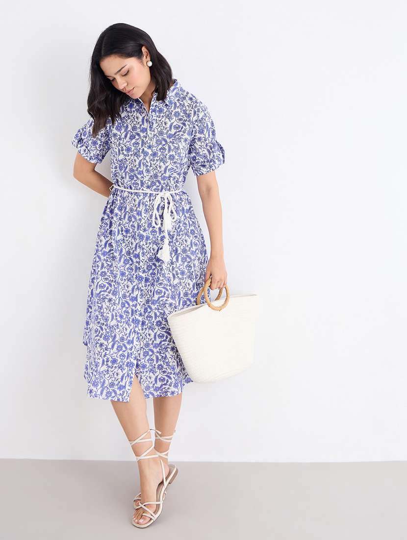 women printed collared shirt dress