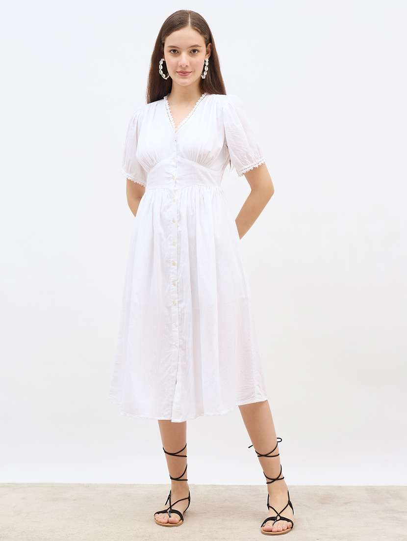 women solid v neck a-line dress - 22176658 -  Standard Image - 2