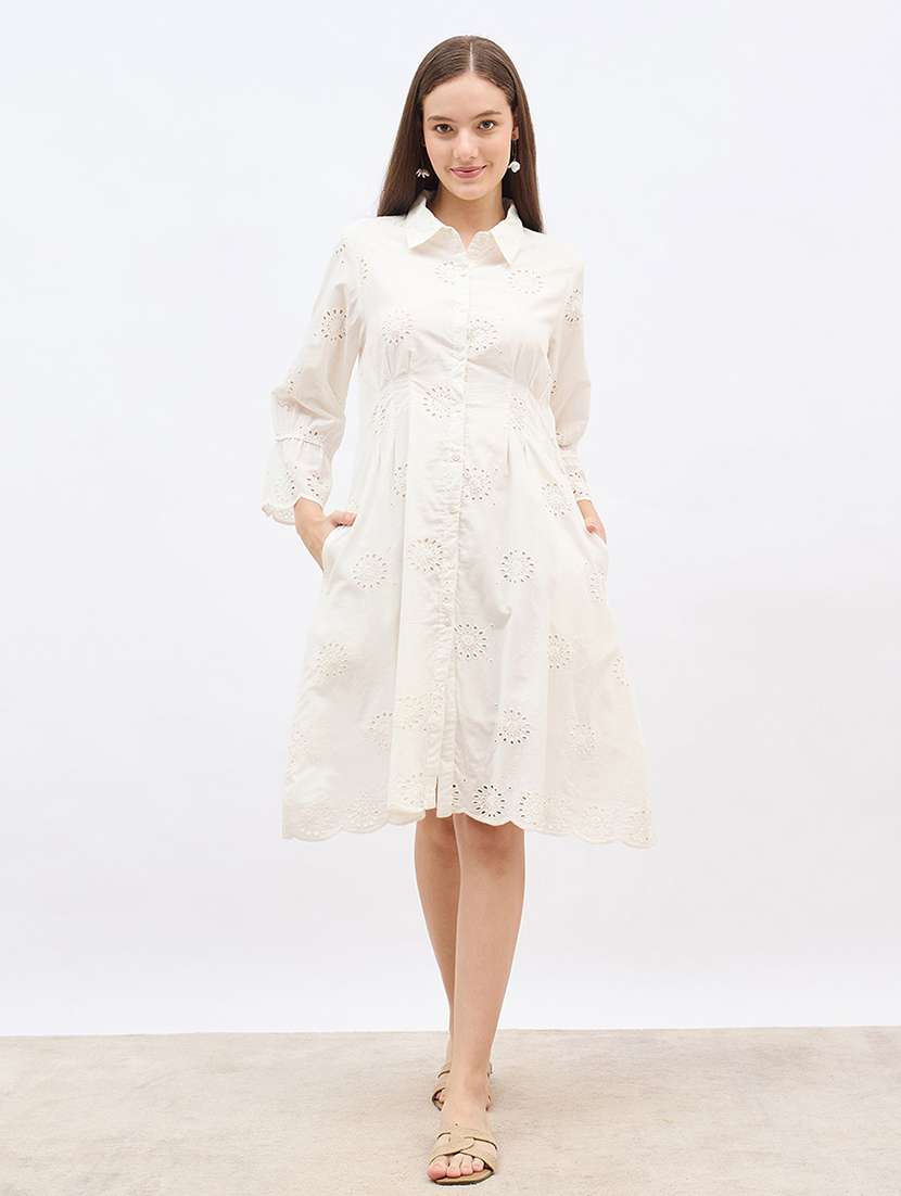 Women Embroidered Collared A-line Dress - 22176660 -  Standard Image - 2