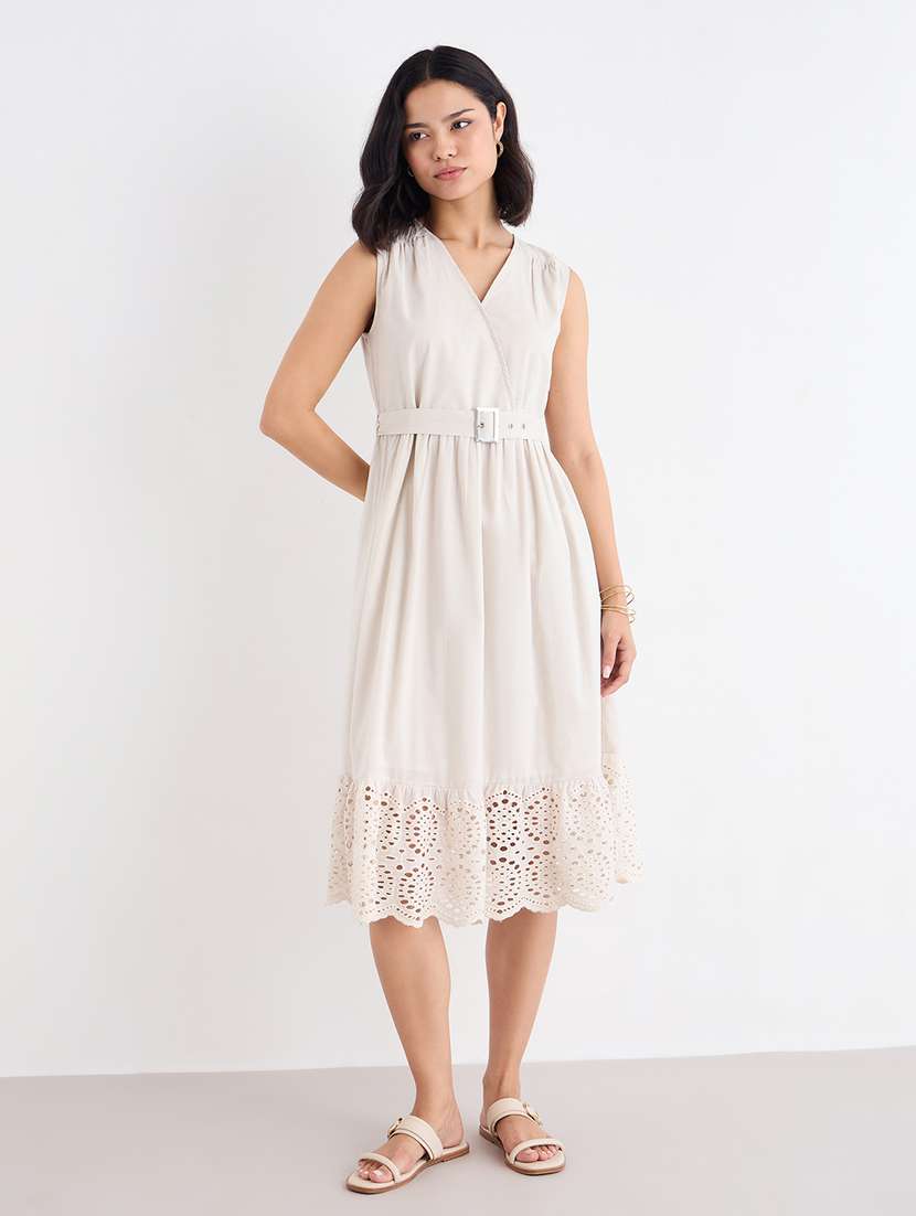 women solid overlap neck tiered dress - 22176661 -  Standard Image - 2