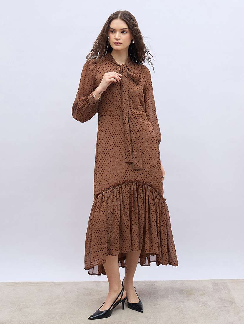 Women Printed Tie Up Neck Tiered Dress - 22176676 -  Standard Image - 2