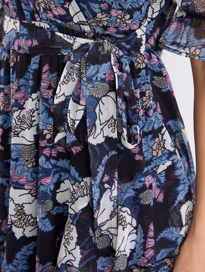 women printed overlap neck high low dress - 22176680 -  Standard Image - 2