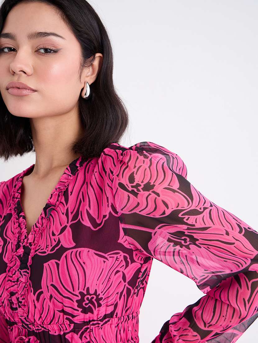 women printed overlap neck high low dress - 22176682 -  Standard Image - 2