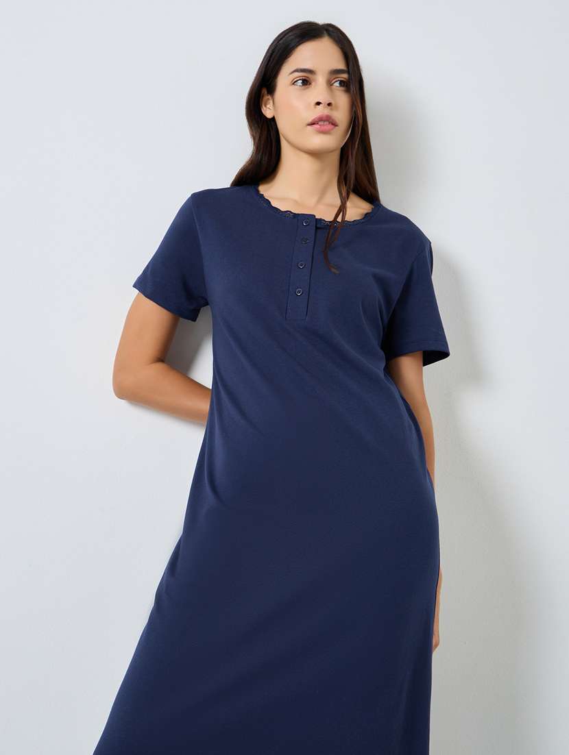 women solid short sleeve nighty - 22176703 -  Standard Image - 2