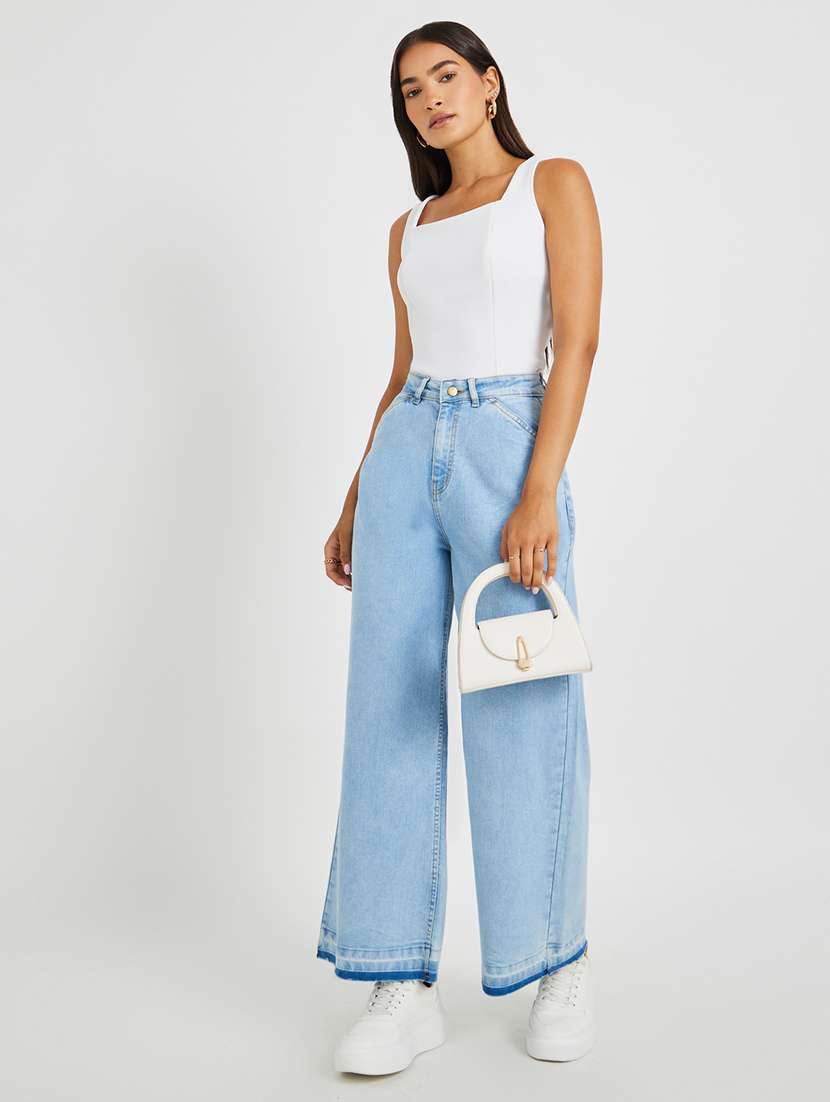 women solid high rise wide leg trouser - 22176714 -  Standard Image - 2