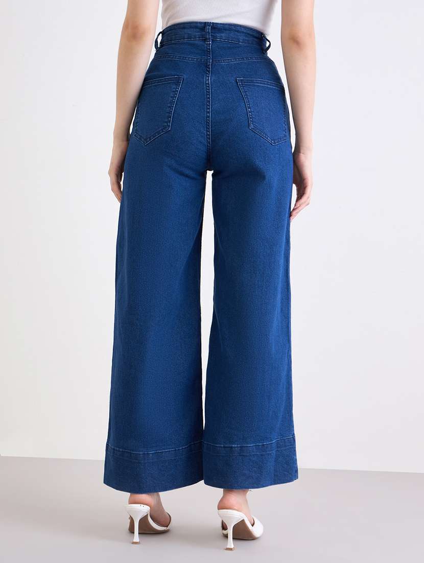 women solid high rise wide leg trouser - 22176715 -  Standard Image - 2