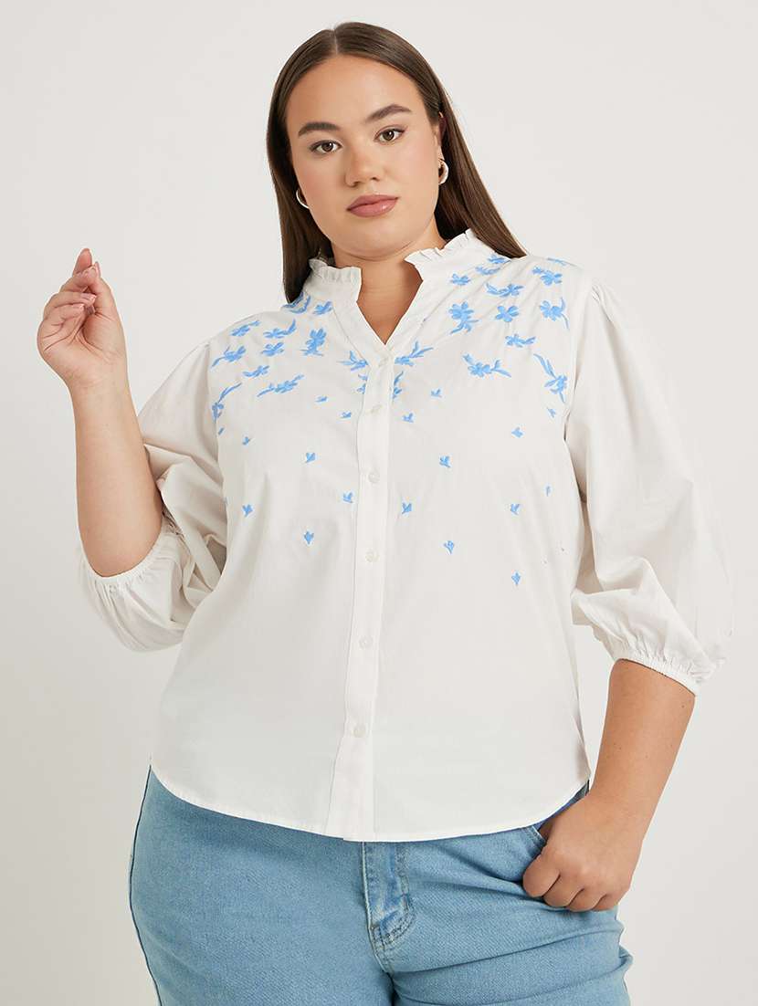 women plus size embroidered puff sleeve top - 22176725 -  Standard Image - 2