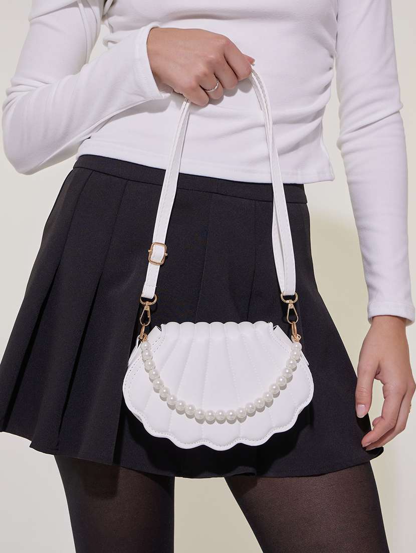 women white pearl detailed handbag