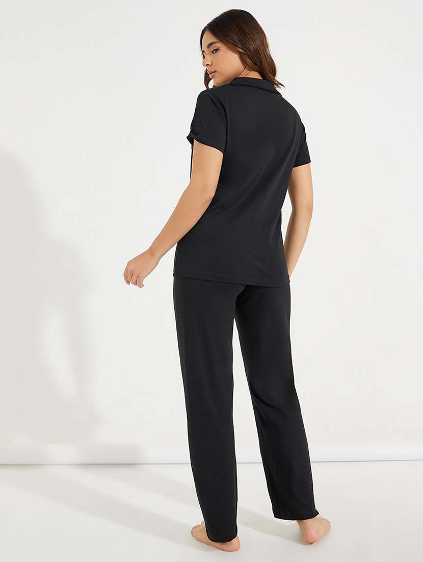 women solid short sleeve nightwear pyjma set - 22176778 -  Standard Image - 2