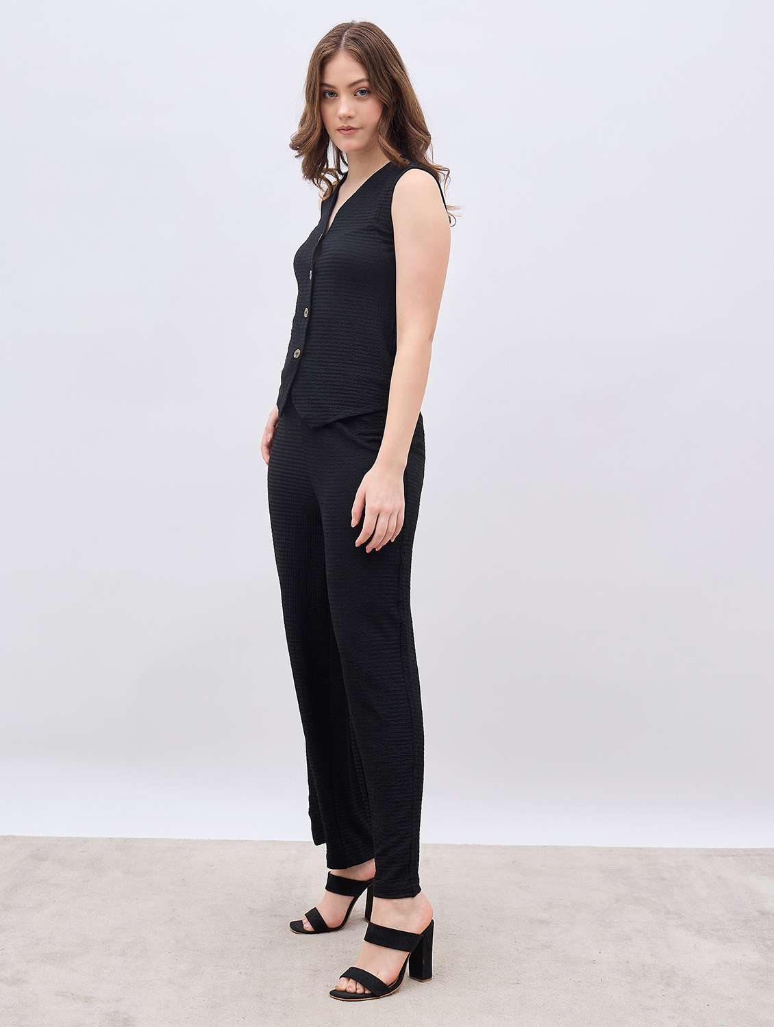 women solid top and trouser co-ord set - 22176783 -  Standard Image - 2