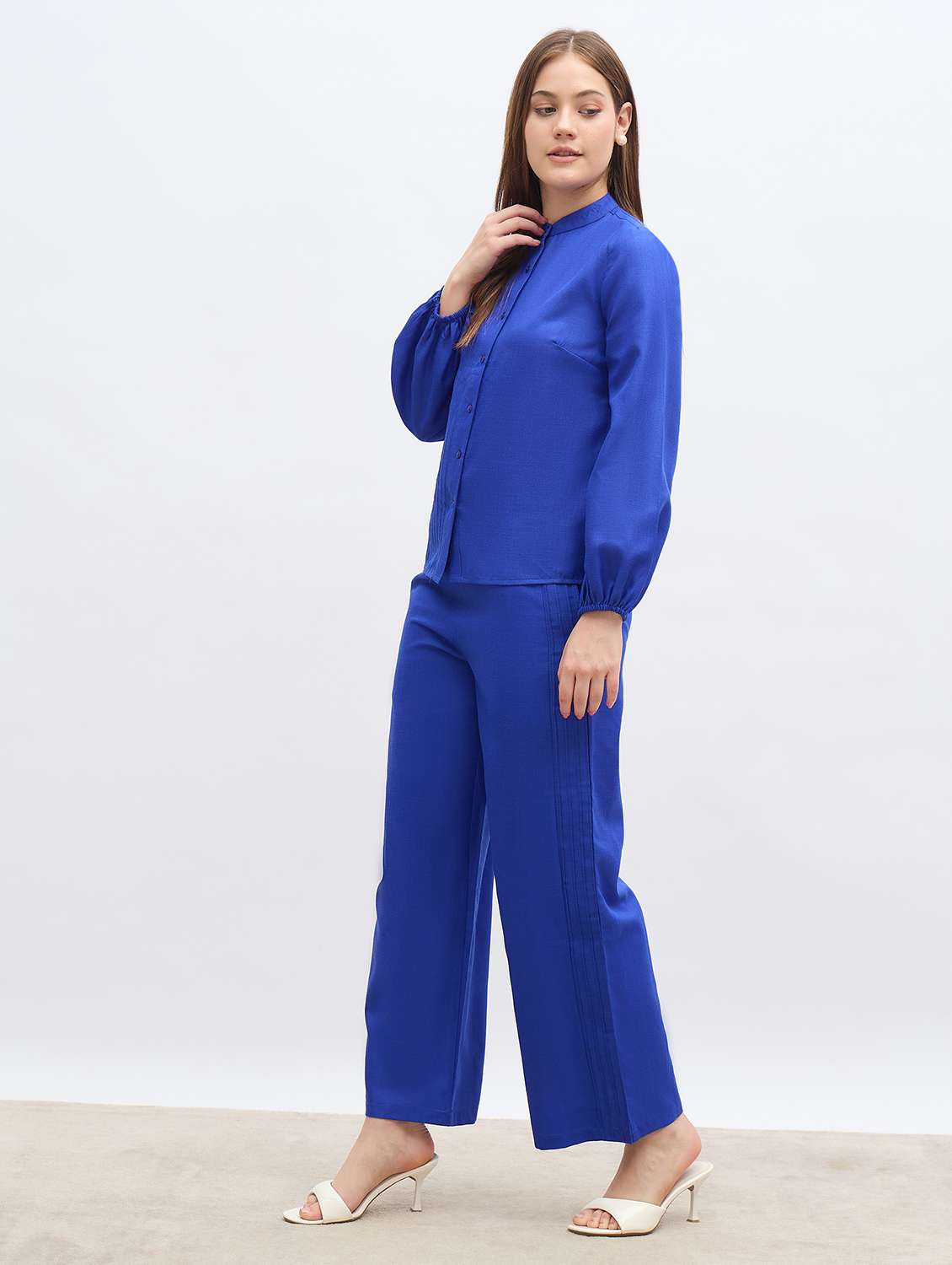 women solid shirt and trouser co-ord set - 22176785 -  Standard Image - 2