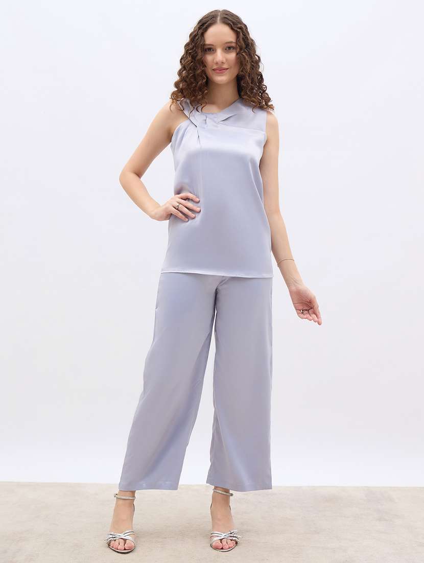 women solid top and trouser co-ord set - 22176786 -  Standard Image - 2