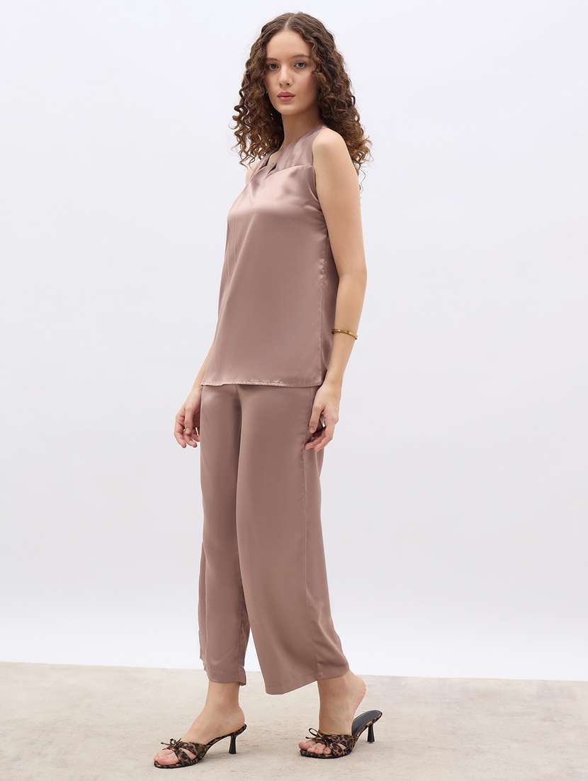 women solid top and trouser co-ord set - 22176787 -  Standard Image - 2