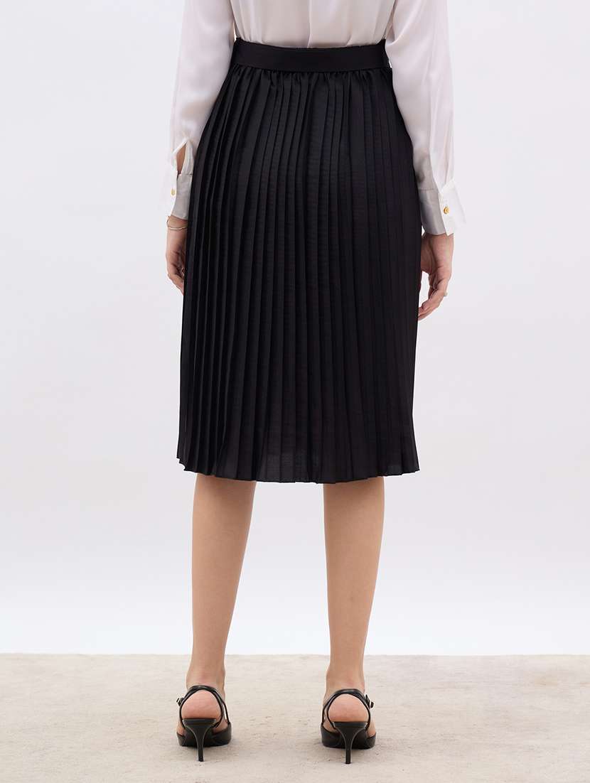 women black solid high rise pleated skirt - 22176792 -  Standard Image - 2