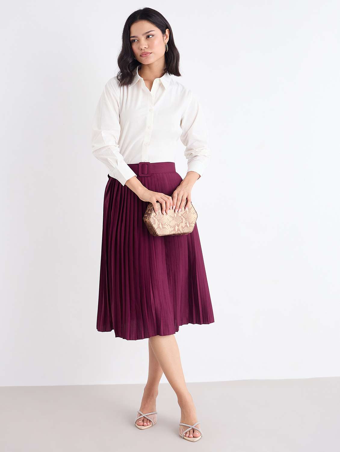 women solid high rise pleated skirt - 22176795 -  Standard Image - 2