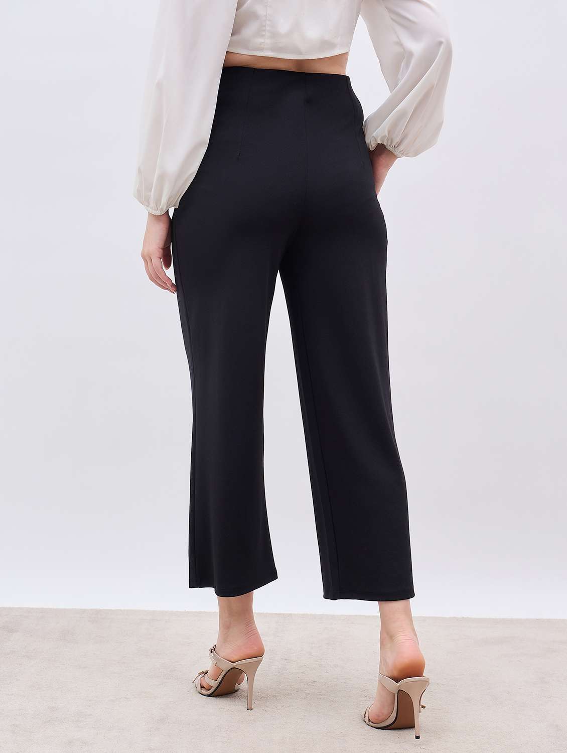 women solid high rise staright fit trouser - 22176800 -  Standard Image - 2