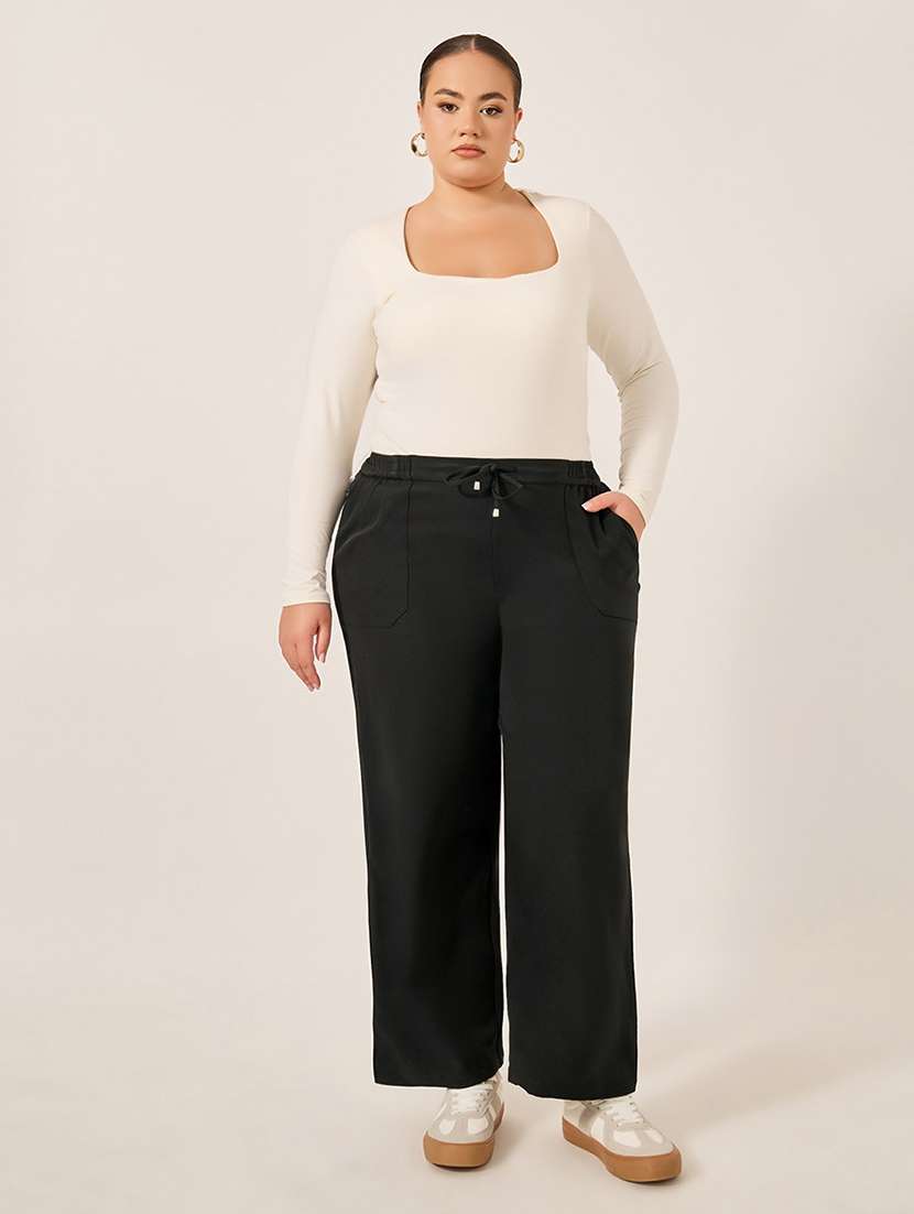 women plus size solid high rise staright trouser - 22176801 -  Standard Image - 2
