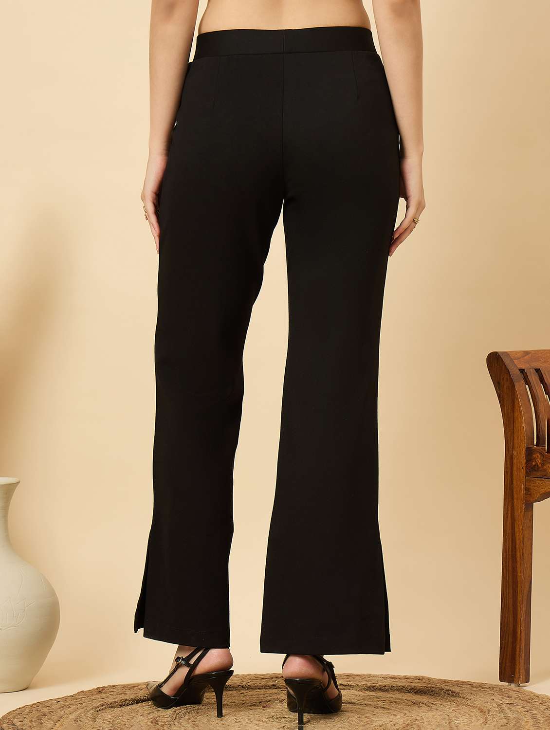 women solid mid rise bootcut trouser - 22176811 -  Standard Image - 2