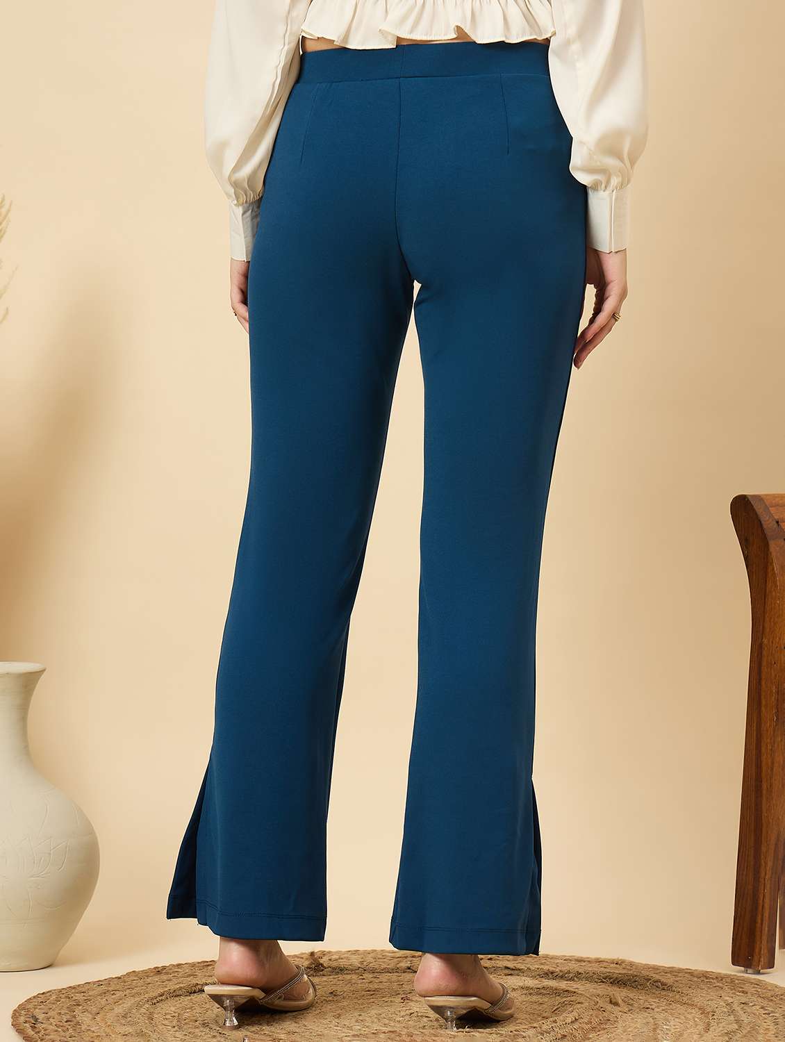 women solid mid rise bootcut trouser - 22176812 -  Standard Image - 2
