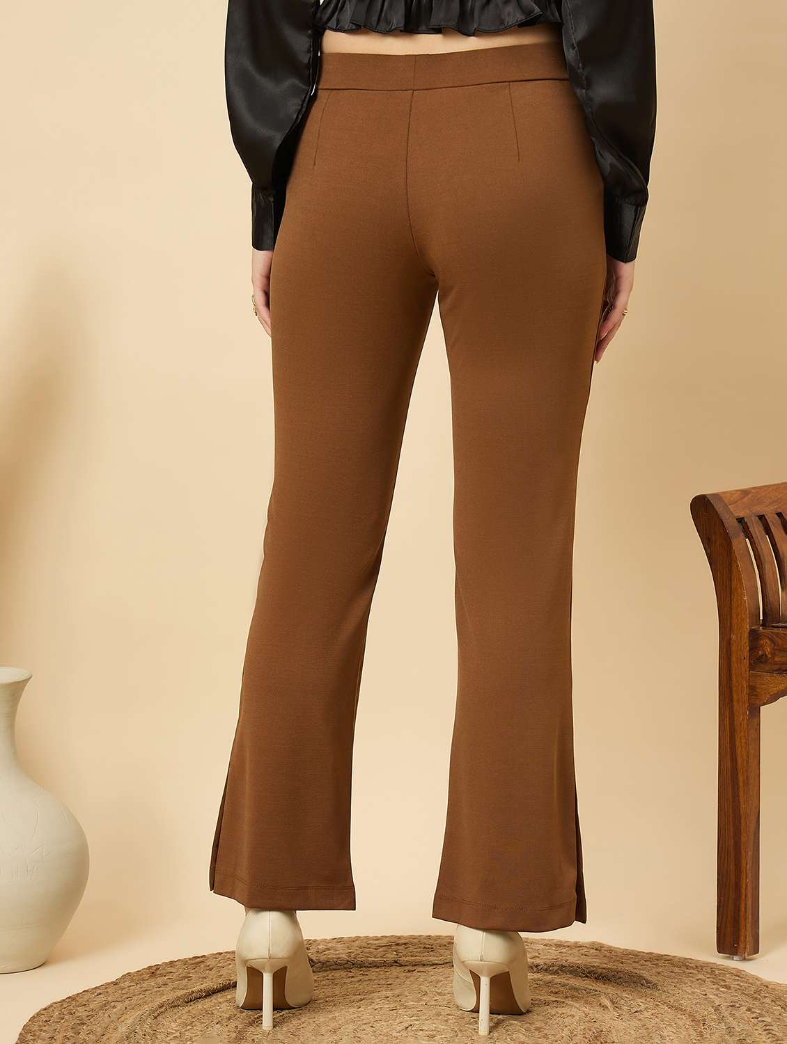 women solid mid rise bootcut trouser - 22176814 -  Standard Image - 2