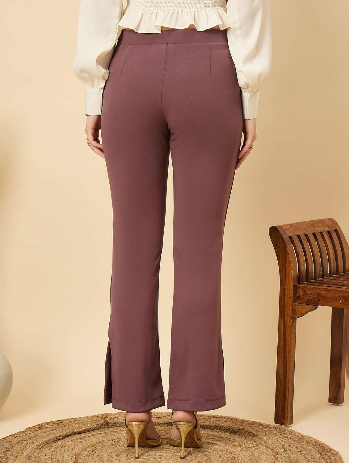 women solid mid rise bootcut trouser - 22176815 -  Standard Image - 2