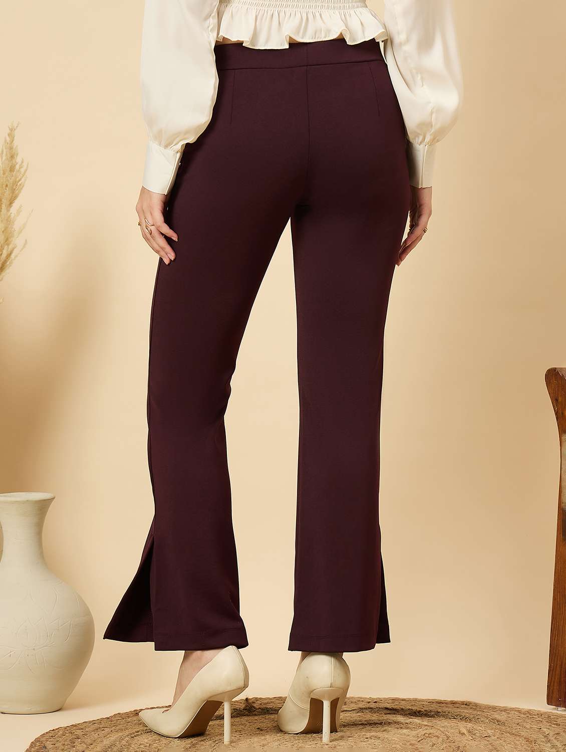 women solid mid rise bootcut trouser - 22176816 -  Standard Image - 2