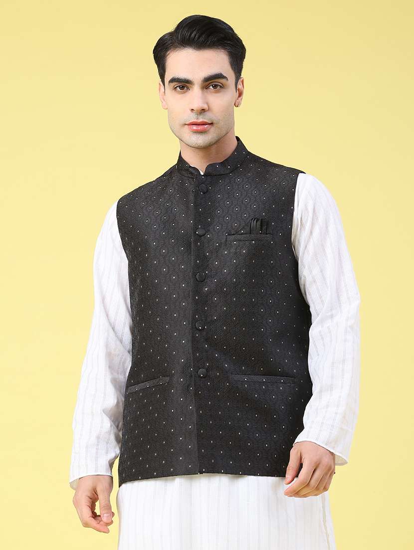 men self design sleeveless nehru jacket - 22176970 -  Standard Image - 2
